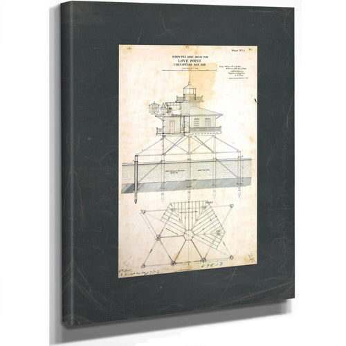 Love Point Lighthouse Blueprint Chesapeake Bay Sentinel Engineering Plans of 1871 — Stretched Canvas Print | Bella Frye
