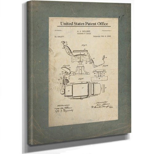 The Barbers Throne Patent Blueprint of Victorian Grooming — Stretched Canvas Print | Bella Frye
