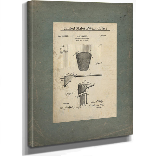 Us Patent No. 1522957 Basketball Goal by B Kennedy January 13 1925 — Stretched Canvas Print | Bella Frye