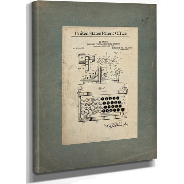 The Mechanical Instructor — Patent Blueprint of the Bates Typing Tutor — Framed Wall Art Room View | Bella Frye