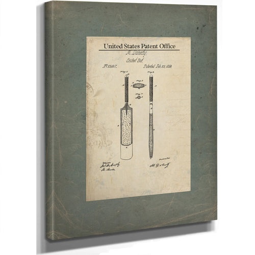 United States Patent No. 2317 M Doherty Cricket Bat February 22 1859 — Stretched Canvas Print | Bella Frye