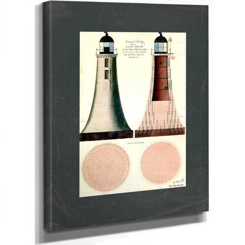 The Keepers Vigil Minots Ledge Lighthouse Blueprinta — Stretched Canvas Print | Bella Frye