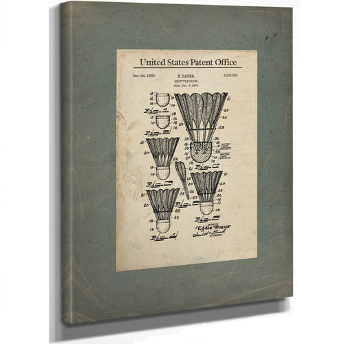 Us Patent No. 225325 Shuttle Cock by E Bauer (1935) — Stretched Canvas Print | Bella Frye