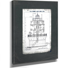 The Baltimore Harbor Sentinel Lighthouse Engineering Blueprint — Stretched Canvas Print | Bella Frye