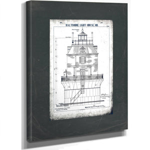The Baltimore Harbor Sentinel Lighthouse Engineering Blueprint — Stretched Canvas Print | Bella Frye