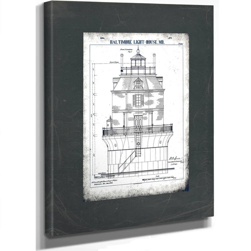 The Baltimore Harbor Sentinel Lighthouse Engineering Blueprint — Stretched Canvas Print | Bella Frye