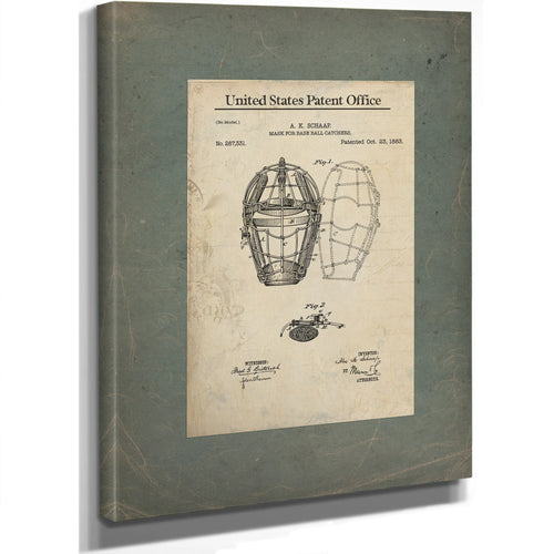 Us Patent No. 287331 Mask for Base Ball Catchers by Ak Schaap October 23 1883 — Stretched Canvas Print | Bella Frye