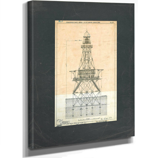 The Sabine Bank Light Station Blueprint a Monument to Maritime Solitude — Stretched Canvas Print | Bella Frye