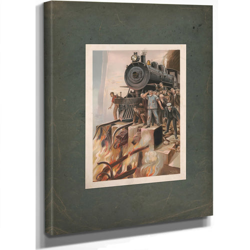 Train Halted by Fire With Crowd Watching 19th Century — Stretched Canvas Print | Bella Frye