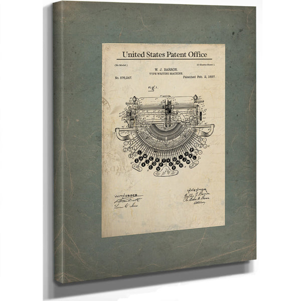 The Barron Typewriter Patent — Blueprint of the Written Word — Framed Wall Art Room View | Bella Frye