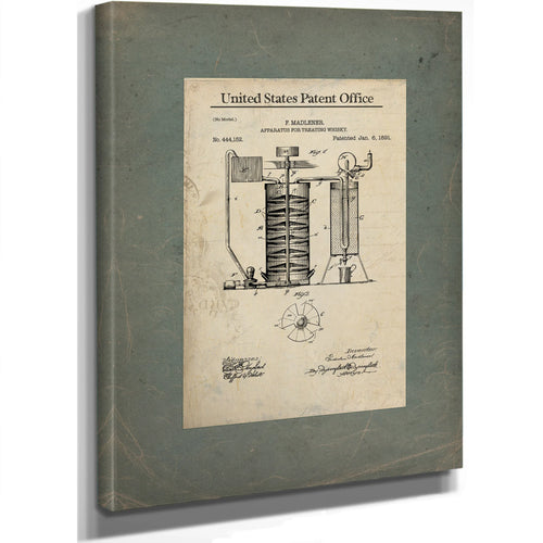 The Madlener Whisky Apparatus Patent Spirits of 1891 — Stretched Canvas Print | Bella Frye