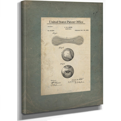 Us Patent No. 415884 Base Ball by D M Shibe November 26 1889 — Stretched Canvas Print | Bella Frye