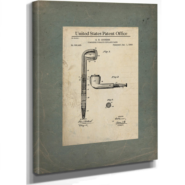 The Gentlemans Secret Vice Patent Drawing for Concealed Pipe Cane — Framed Wall Art Room View | Bella Frye