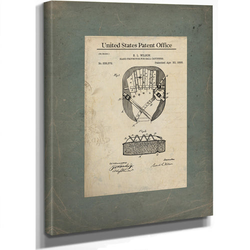 Us Patent No. 538572 Hand Protector for Ball Catchers by E L Wilson (april 3 1895) — Stretched Canvas Print | Bella Frye