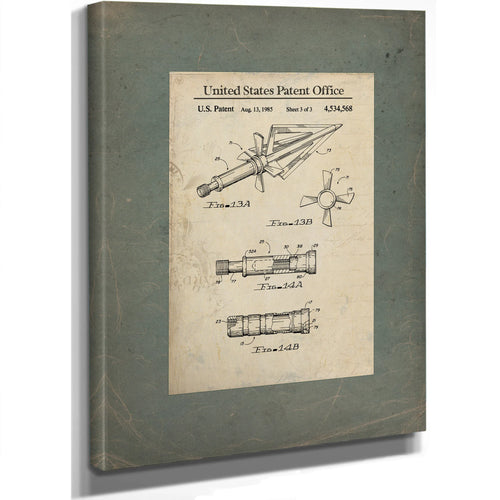 US Patent No. 4534568 Broadhead Arrow Point (sheet 3 of 3) August 13 1985 — Stretched Canvas Print | Bella Frye