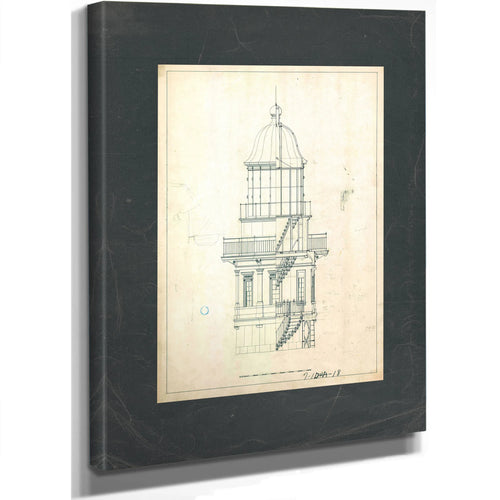 The Keepers Vigil — Lighthouse Lantern Room Architectural Blueprint — Stretched Canvas Print | Bella Frye