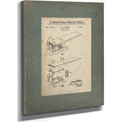Us Patent No. 2764413 Diving Board by Kenneth M Wisner September 25 1956 — Stretched Canvas Print | Bella Frye