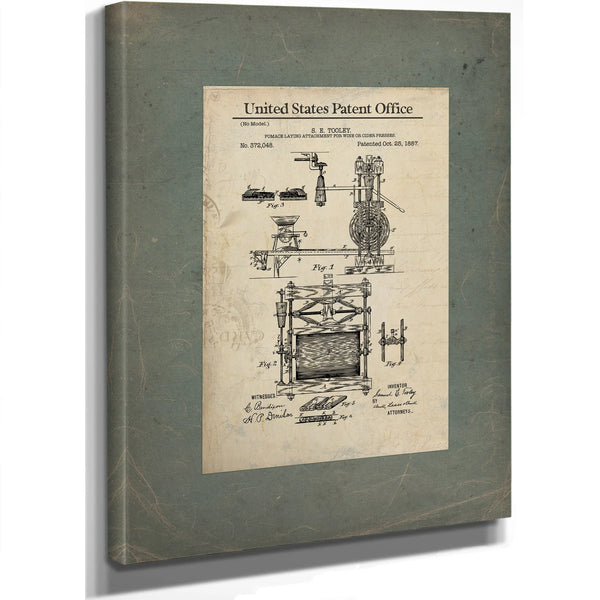 The Tooley Pomace Press Patent — Blueprint of the Autumn Crush — Framed Wall Art Room View | Bella Frye