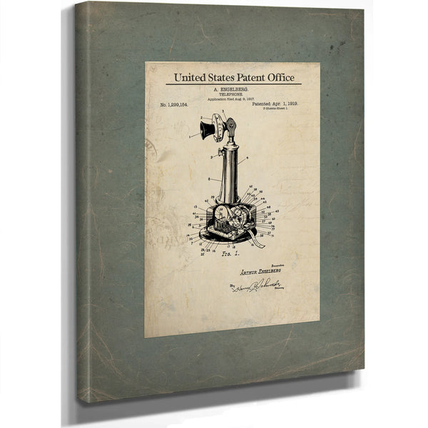 The Engelberg Candlestick Telephone Patent — Whispers Through Wire — Framed Wall Art Room View | Bella Frye