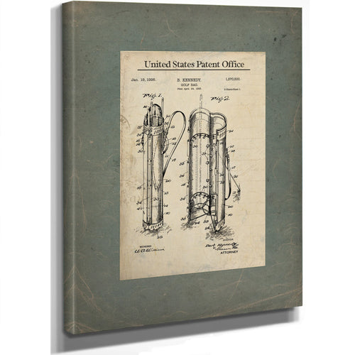 Us Patent No. 1575 Golf Bag by B Kennedy (1926) — Stretched Canvas Print | Bella Frye