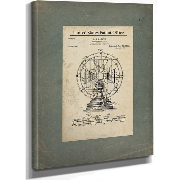 The Barker Oscillating Fan Patent Blueprint — Framed Wall Art Room View | Bella Frye