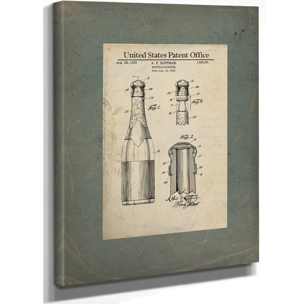 The Hoffman Closure Patent Blueprint for the Champagne Seal — Framed Wall Art Room View | Bella Frye