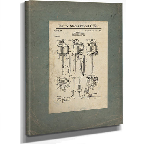 The Wagner Tattooing Machine Patent Blueprint of Permanent Marks — Stretched Canvas Print | Bella Frye