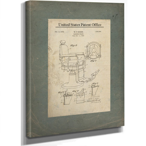 The Koken Chair Patent a Study in the Architecture of Grooming — Stretched Canvas Print | Bella Frye