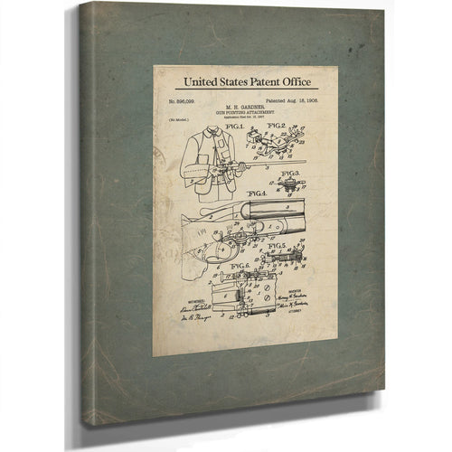Us Patent No. 89699 Gun Pointing Attachment by Mh Gardner 198 — Stretched Canvas Print | Bella Frye