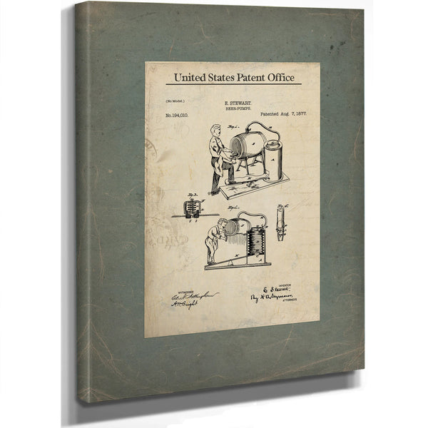 The Publicans Apparatus Stewarts Beer Pump Patent of 1877 — Framed Wall Art Room View | Bella Frye