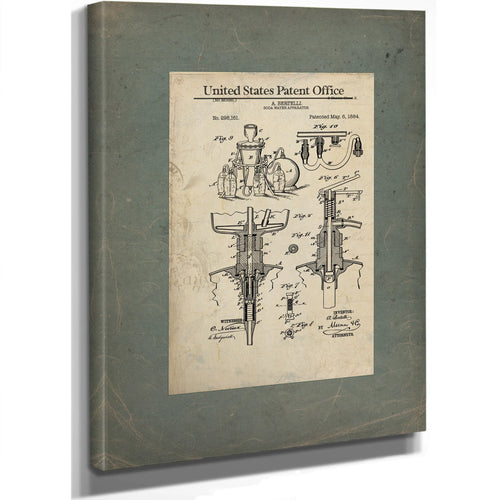 The Bertelli Apparatus Patent Blueprint for Carbonated Refreshment — Framed Wall Art Room View | Bella Frye