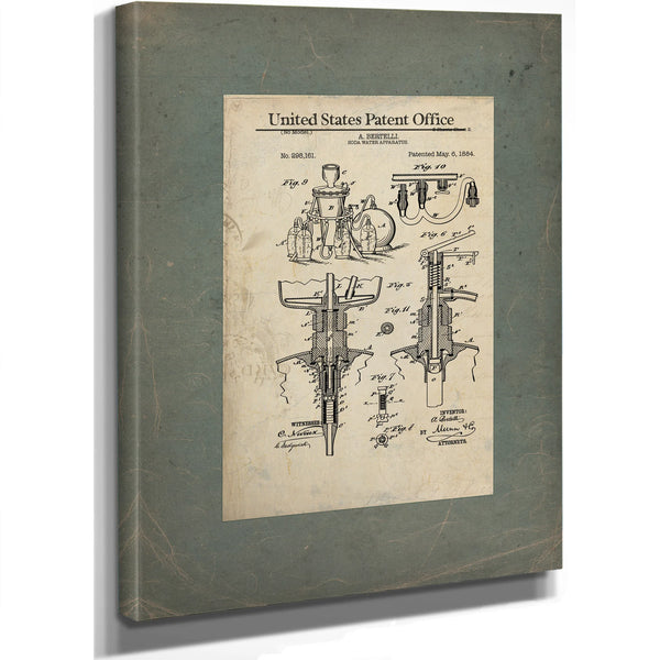 The Bertelli Apparatus Patent Blueprint for Carbonated Refreshment — Framed Wall Art Room View | Bella Frye