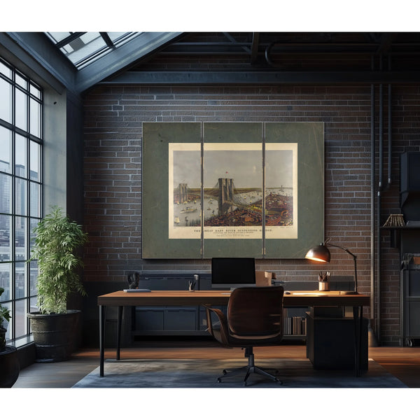 Grand Birds Eye View of the Great East River Suspension Bridge Connecting Th — Framed Wall Art Room View | Bella Frye