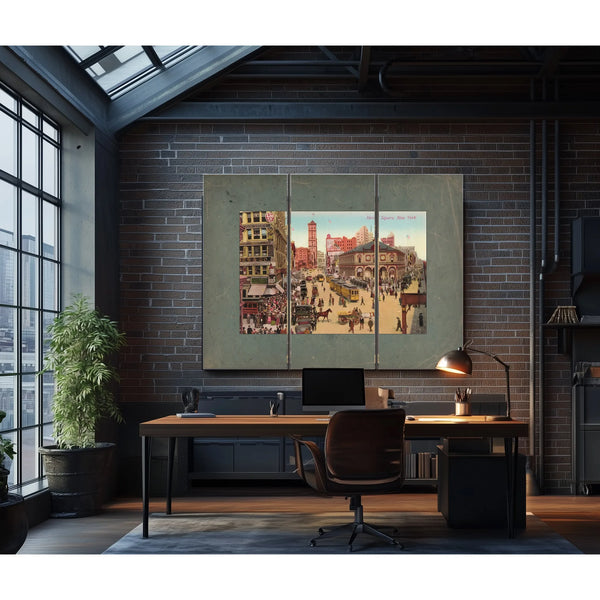 The Crossroads of Commerce Herald Squares Gilded Chaos — Framed Wall Art Room View | Bella Frye