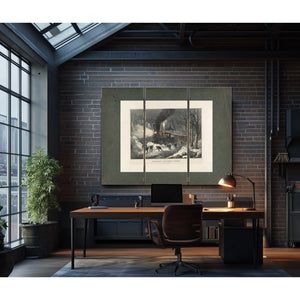 American Railroad Scene_ Snowbound 1871 — Framed Wall Art Room View | Bella Frye