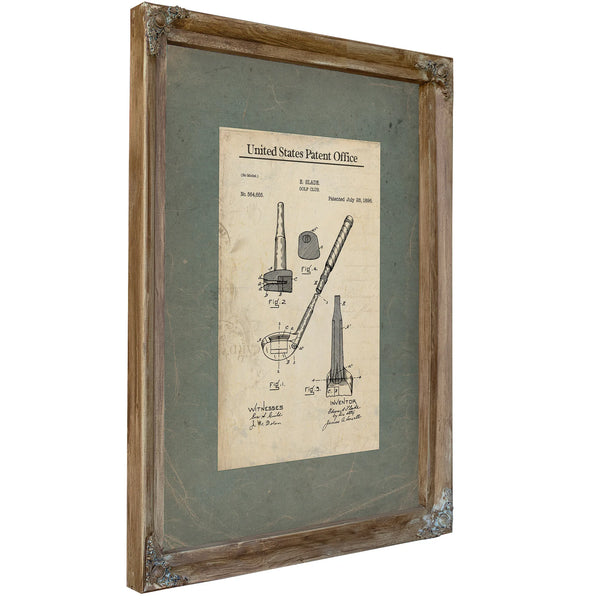 Us Patent No. 564655 Golf Club by E Slade (july 28 1896) — Verdigris Framed Canvas Print | Bella Frye