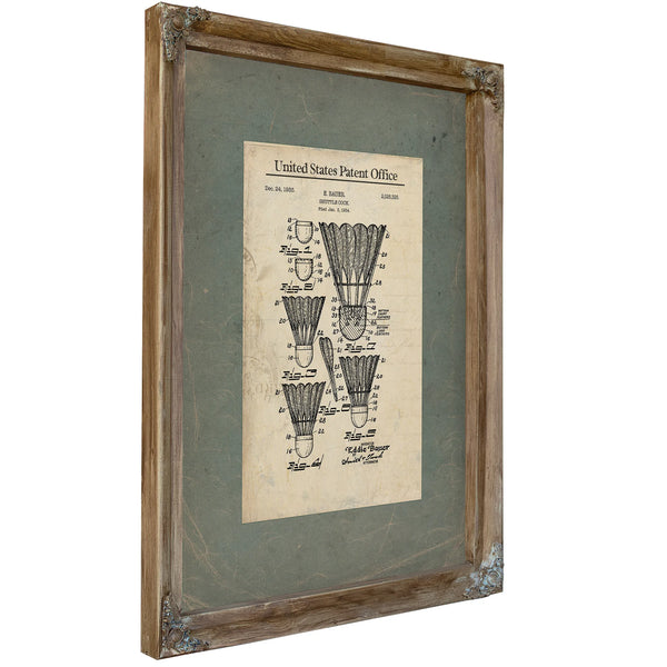 Us Patent No. 225325 Shuttle Cock by E Bauer (1935) — Verdigris Framed Canvas Print | Bella Frye