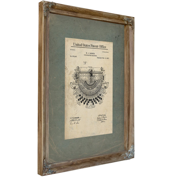 The Barron Typewriter Patent — Blueprint of the Written Word — Framed Wall Art Room View | Bella Frye
