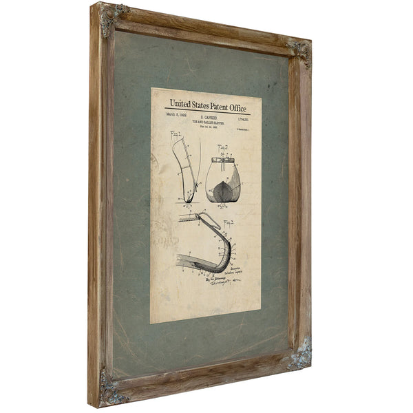 Us Patent No. 174281 Toe and Ballet Slipper by Salvatore Capezio March 5 1929 — Verdigris Framed Canvas Print | Bella Frye