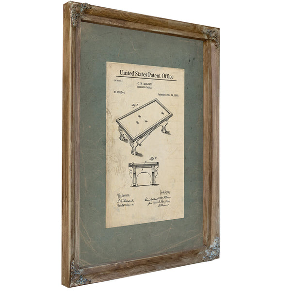 Us Patent No. 253544 Billiard Table by Cw Mclean February 14 1882 — Verdigris Framed Canvas Print | Bella Frye