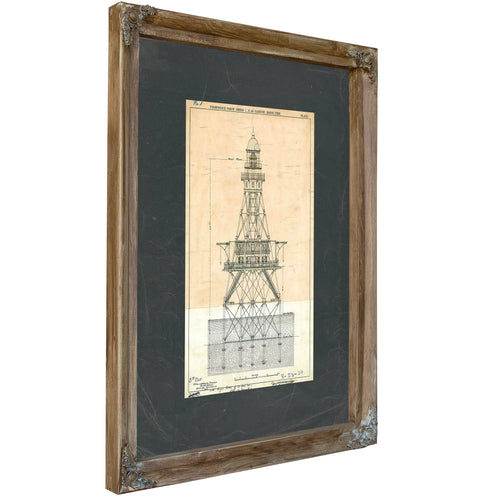 The Sabine Bank Light Station Blueprint a Monument to Maritime Solitude — Verdigris Framed Canvas Print | Bella Frye