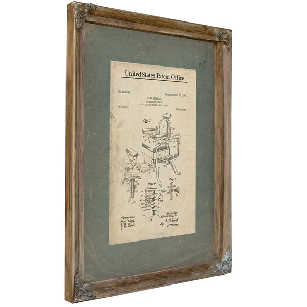 The Barbers Throne Patent Drawing — Verdigris Framed Canvas Print | Bella Frye