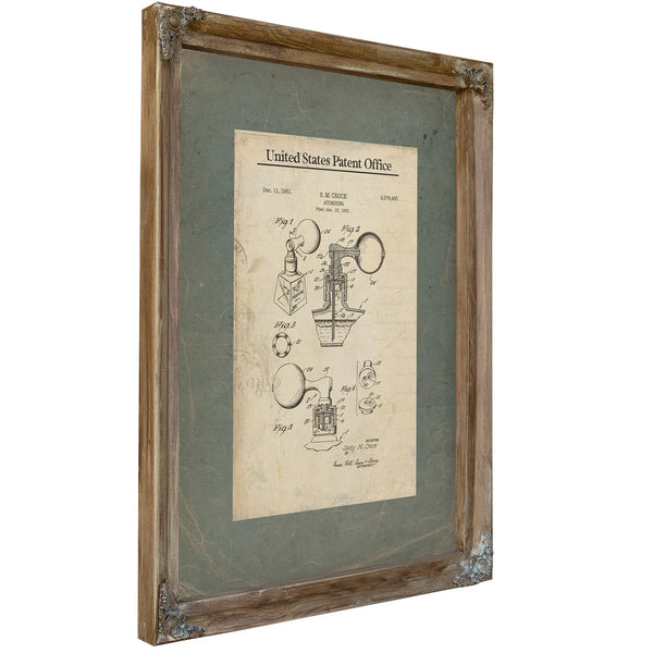The Croce Atomizer Patent — a Study in Vapor and Vanity — Verdigris Framed Canvas Print | Bella Frye