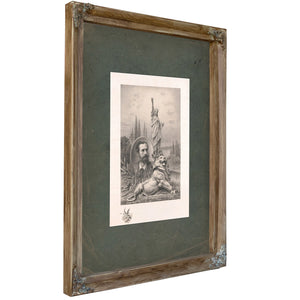 Statue of Liberty Sculpture of Lion and Inset Portrait of Sculptor Fre╠üde╠üric Auguste Bartholdi 19th Century — Framed Wall 