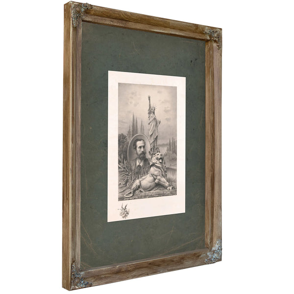 Statue of Liberty Sculpture of Lion and Inset Portrait of Sculptor Fre╠üde╠üric Auguste Bartholdi 19th Century — Framed Wall 