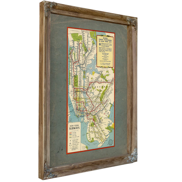 The Underground Arteries New York City Transit Map — Verdigris Framed Canvas Print | Bella Frye