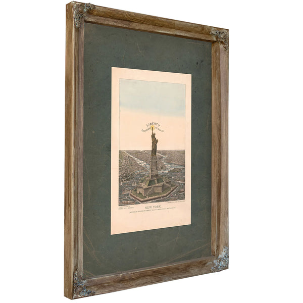 New York Bartholdi Statue of Liberty Erected on Bedloes Island in New York Harbor 1885 — Verdigris Framed Canvas Print | Bell