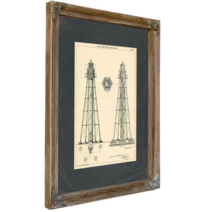 The Keepers Vigil Hilton Head Range Light Blueprint — Verdigris Framed Canvas Print | Bella Frye