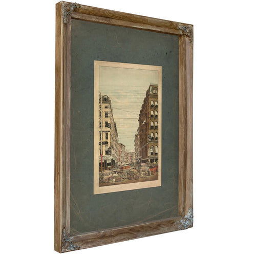 View of Broadway and Maiden Lane New York City 19th Century — Verdigris Framed Canvas Print | Bella Frye