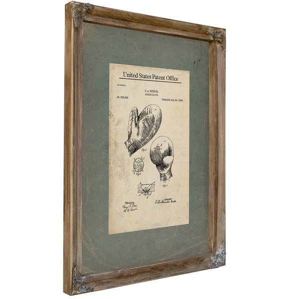 Us Patent No. 523568 Boxing Glove by Oa Burton July 24 1894 — Verdigris Framed Canvas Print | Bella Frye
